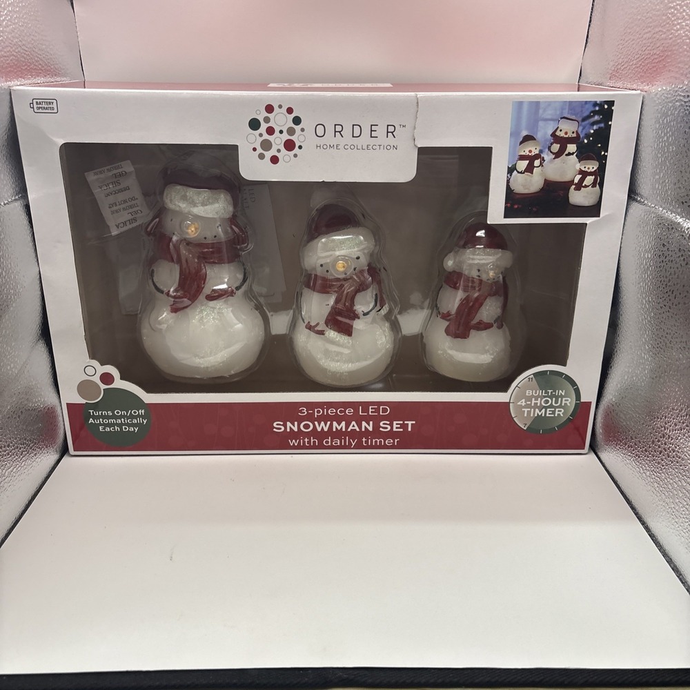 Order Home Collection~3 pcs LED Snowman Set w/Daily Timer~NIB